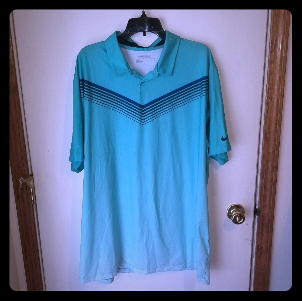 Nike Men’s Aqua Blue Polo with Navy Chevron Stripes